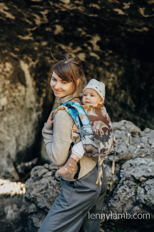 Nosidło Klamrowe ONBUHIMO z tkaniny żakardowej (100% bawełna), rozmiar Standard - PARK JURAJSKI - FOSSIL #babywearing