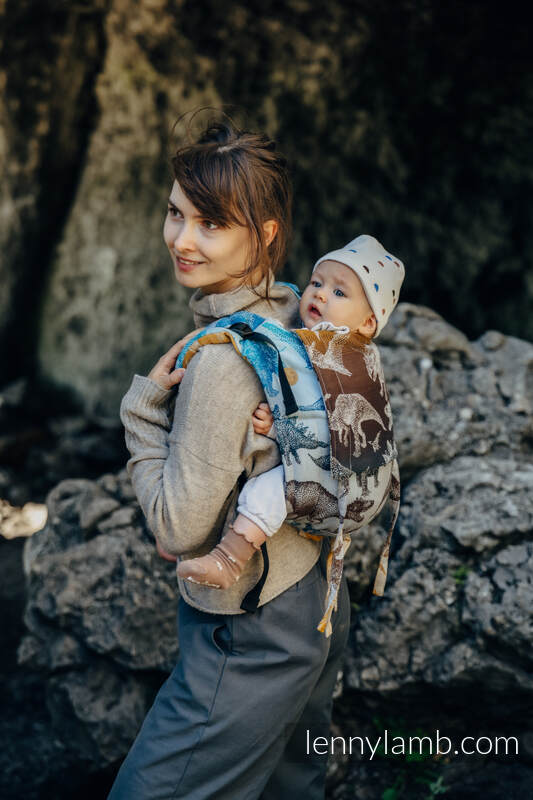 Nosidło Klamrowe ONBUHIMO z tkaniny żakardowej (100% bawełna), rozmiar Standard - PARK JURAJSKI - FOSSIL #babywearing