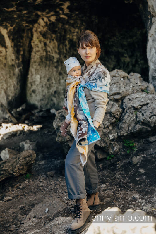 Żakardowa chusta kółkowa do noszenia dzieci, 100% bawełna, ramię bez zakładek - PARK JURAJSKI - FOSSIL - standard 1.8m #babywearing