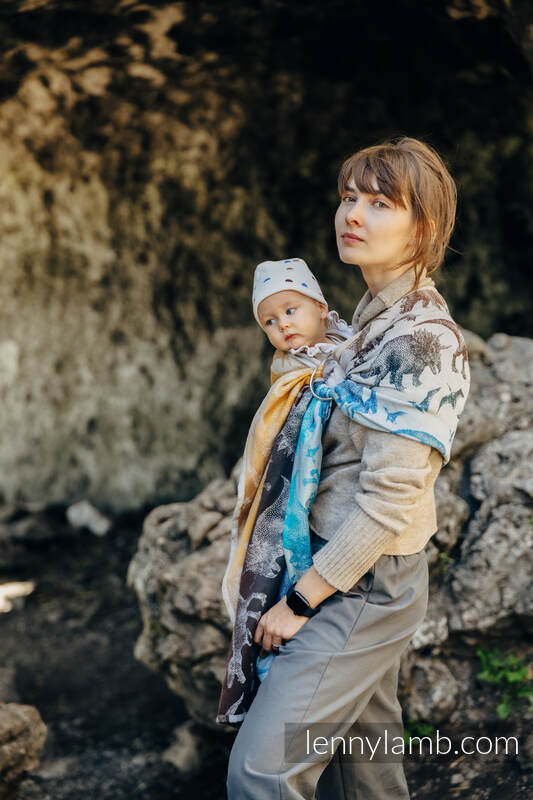 Żakardowa chusta kółkowa do noszenia dzieci, 100% bawełna, ramię bez zakładek - PARK JURAJSKI - FOSSIL - standard 1.8m #babywearing