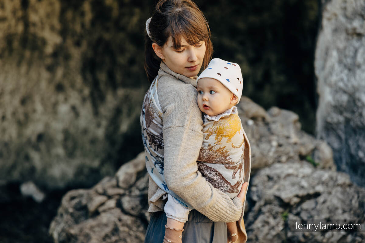 Żakardowa chusta kółkowa do noszenia dzieci, 100% bawełna, ramię bez zakładek - PARK JURAJSKI - FOSSIL - standard 1.8m #babywearing