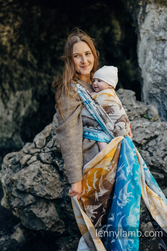 Żakardowa chusta do noszenia dzieci, 100% bawełna - PARK JURAJSKI - FOSSIL - rozmiar L #babywearing