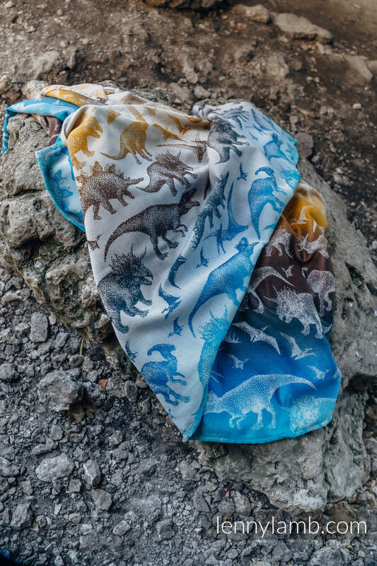 Żakardowa chusta do noszenia dzieci, 100% bawełna - PARK JURAJSKI - FOSSIL - rozmiar XS (drugi gatunek) #babywearing