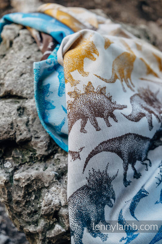 Żakardowa chusta do noszenia dzieci, 100% bawełna - PARK JURAJSKI - FOSSIL - rozmiar XS (drugi gatunek) #babywearing