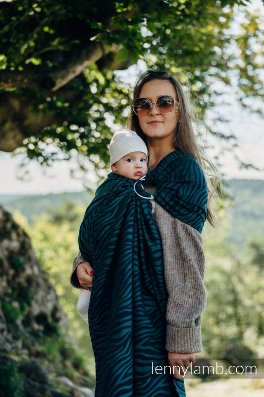 RingSling, Jacquardwebung (63% Baumwolle, 37% Merinowolle), Raffung an den Ringen - ZEBRA - SAVANNA - standard 1.8m #babywearing