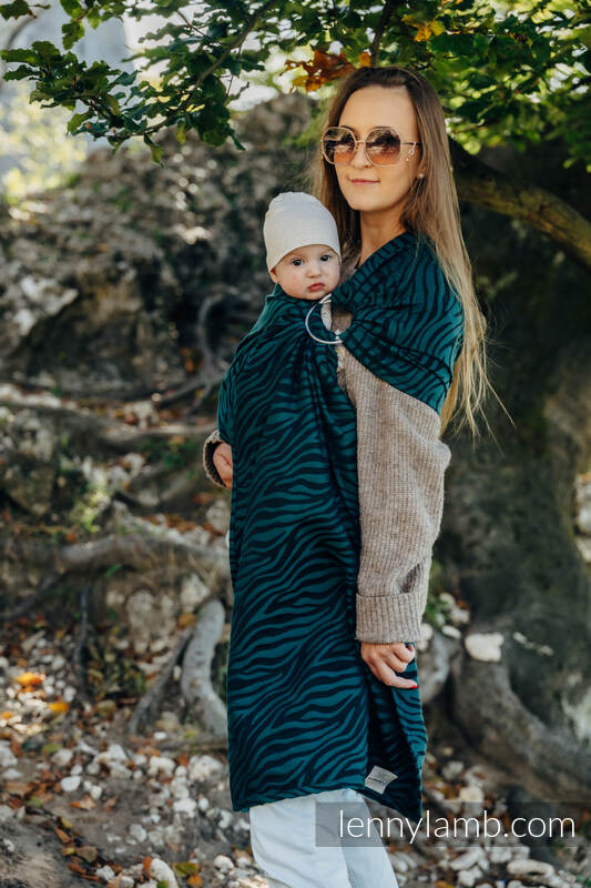 RingSling, Jacquardwebung (63% Baumwolle, 37% Merinowolle), Raffung an den Ringen - ZEBRA - SAVANNA - standard 1.8m #babywearing