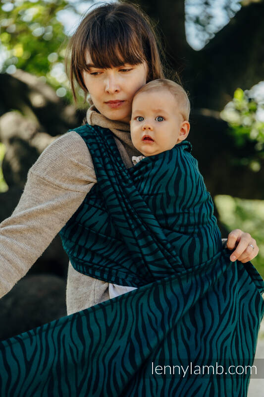 Żakardowa chusta do noszenia dzieci, 63% bawełna, 37% wełna merino - ZEBRA - SAVANNA - rozmiar XL #babywearing