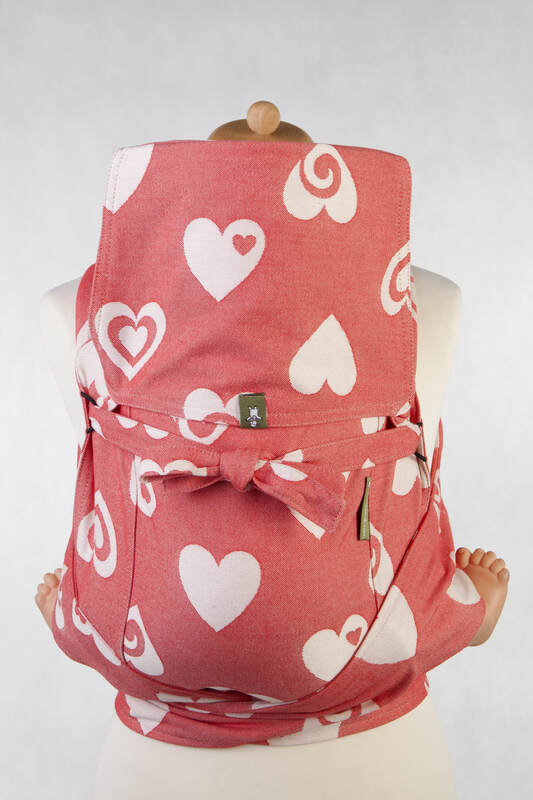 Mei Tai Tragehilfe Toddler mit Kapuze/ Jacquardwebung / 100% Baumwolle / SWEETHEART KORALLE & CREME #babywearing