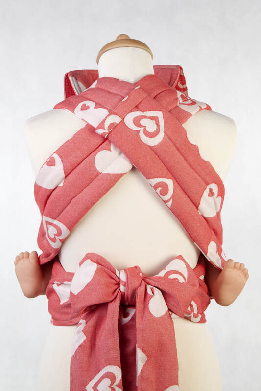 Mei Tai Tragehilfe Toddler mit Kapuze/ Jacquardwebung / 100% Baumwolle / SWEETHEART KORALLE & CREME #babywearing