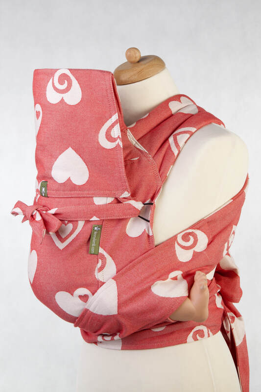 Mei Tai Tragehilfe Toddler mit Kapuze/ Jacquardwebung / 100% Baumwolle / SWEETHEART KORALLE & CREME #babywearing