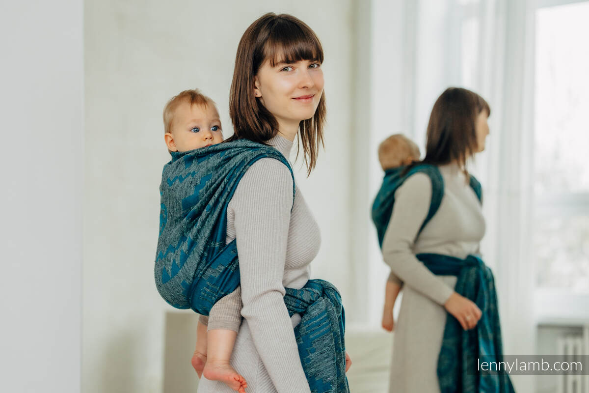 Żakardowa chusta do noszenia dzieci (45% jedwab tussah, 32% bawełna czesana,16% wełna merino, 5% jedwab, 2% kaszmir) - EKSPERYMENT nr 31 - rozmiar M #babywearing