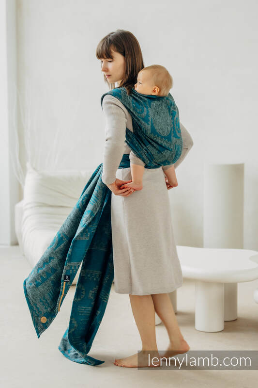 Żakardowa chusta do noszenia dzieci (45% jedwab tussah, 32% bawełna czesana,16% wełna merino, 5% jedwab, 2% kaszmir) - EKSPERYMENT nr 31 - rozmiar M #babywearing