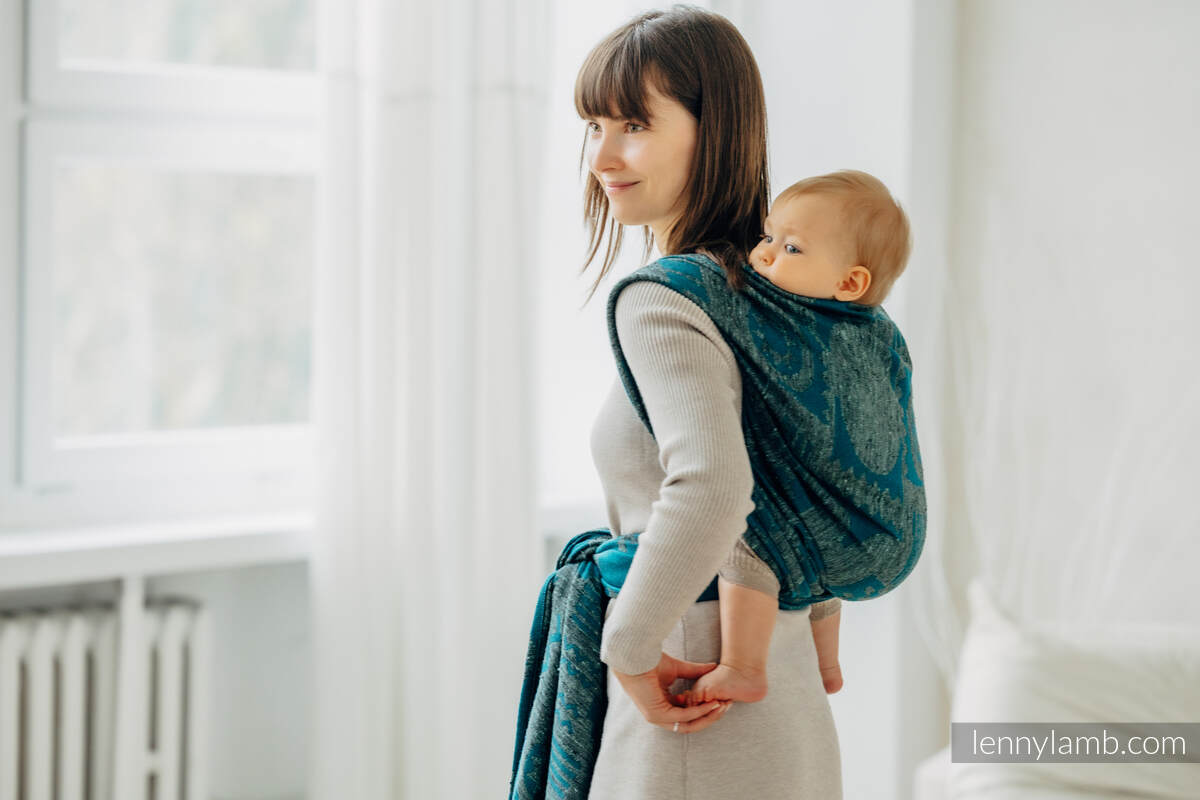 Żakardowa chusta do noszenia dzieci (45% jedwab tussah, 32% bawełna czesana,16% wełna merino, 5% jedwab, 2% kaszmir) - EKSPERYMENT nr 31 - rozmiar M #babywearing