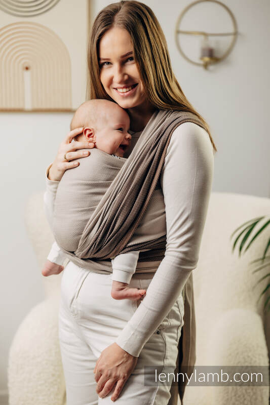 Fular Línea Básica, tejido Herringbone (100% algodón) - LITTLE HERRINGBONE BABY CAFFE LATTE - talla L (grado B) #babywearing