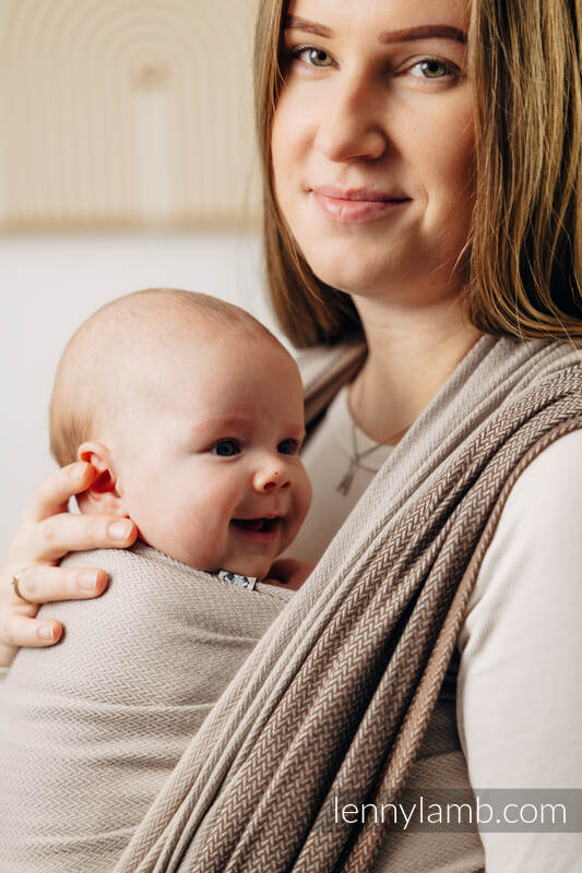 Fular Línea Básica, tejido Herringbone (100% algodón) - LITTLE HERRINGBONE BABY CAFFE LATTE - talla L (grado B) #babywearing