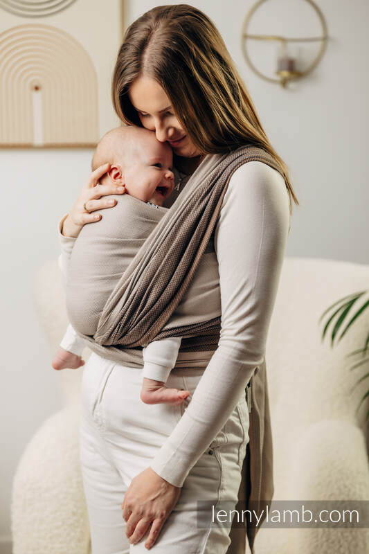 Écharpe de la gamme de base, tissage herringbone (100 % coton) - LITTLE HERRINGBONE BABY CAFFE LATTE - taille XL (grade B) #babywearing