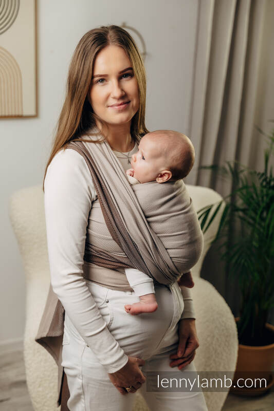 Écharpe de la gamme de base, tissage herringbone (100 % coton) - LITTLE HERRINGBONE BABY CAFFE LATTE - taille XL (grade B) #babywearing