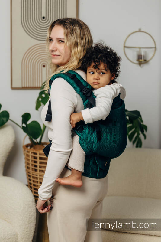 LennyPreschool Carrier, Preschool Size, herringbone weave 100% cotton - EMERALD #babywearing