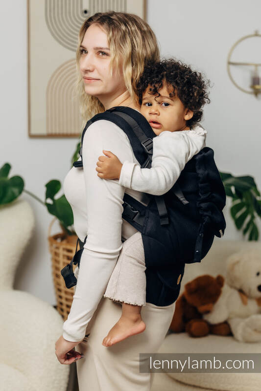 Mochila LennyPreschool, talla preschool, tejido herringbone 100% algodón - LITTLE HERRINGBONE EBONY BLACK #babywearing