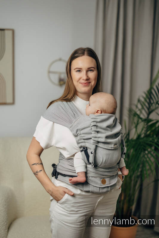 My First Baby Carrier - LennyHybrid Half Buckle, Standard Size, herringbone weave 100% cotton - LITTLE HERRINGBONE GREY #babywearing