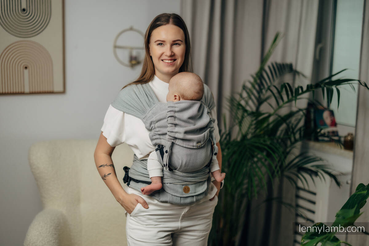 My First Baby Carrier - LennyHybrid Half Buckle, Standard Size, herringbone weave 100% cotton - LITTLE HERRINGBONE GREY #babywearing