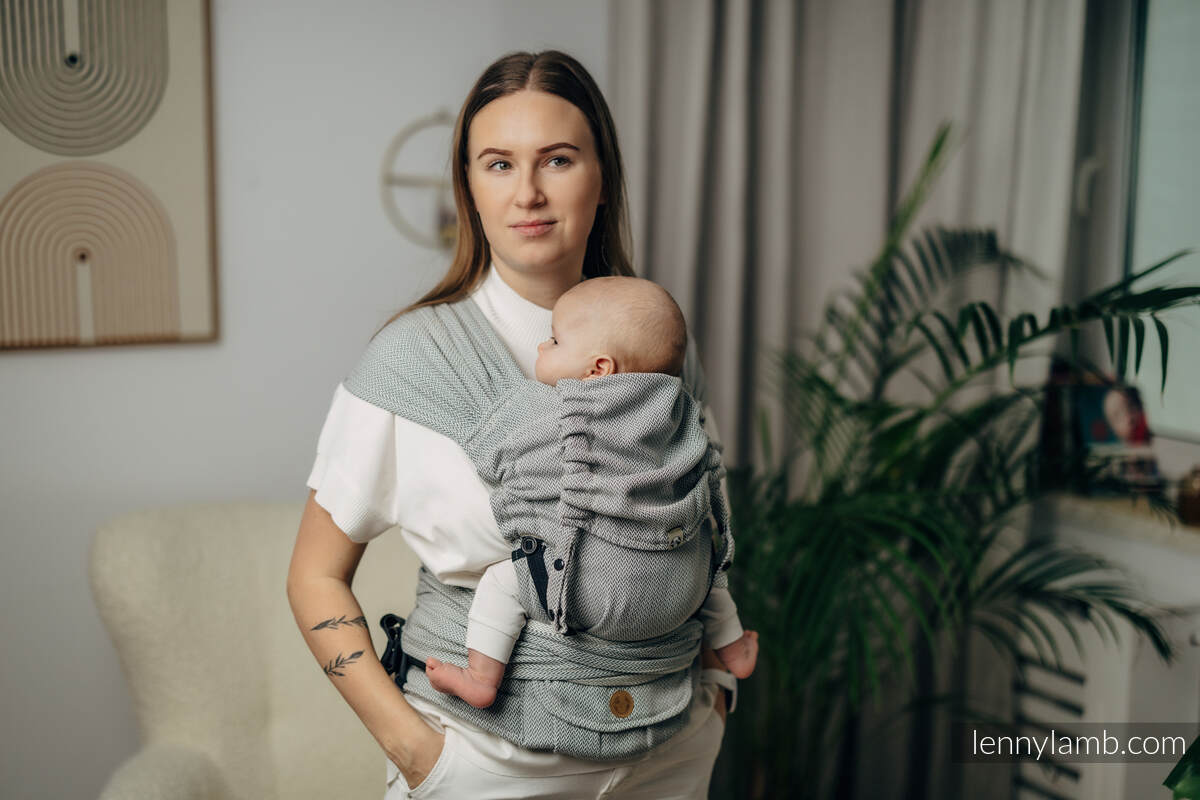 My First Baby Carrier - LennyHybrid Half Buckle, Standard Size, herringbone weave 100% cotton - LITTLE HERRINGBONE GREY #babywearing