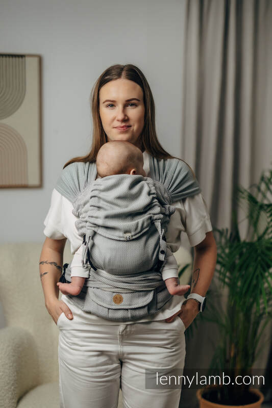 My First Baby Carrier - LennyHybrid Half Buckle, Standard Size, herringbone weave 100% cotton - LITTLE HERRINGBONE GREY #babywearing