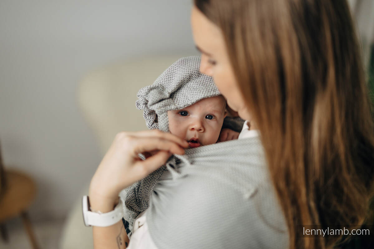 My First Baby Carrier - LennyHybrid Half Buckle, Standard Size, herringbone weave 100% cotton - LITTLE HERRINGBONE GREY #babywearing