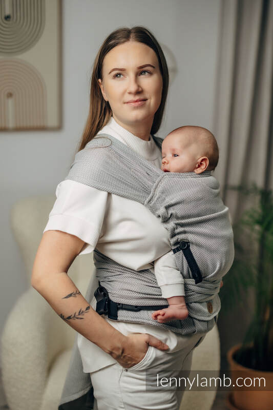 My First Baby Carrier - LennyHybrid Half Buckle, Standard Size, herringbone weave 100% cotton - LITTLE HERRINGBONE GREY #babywearing