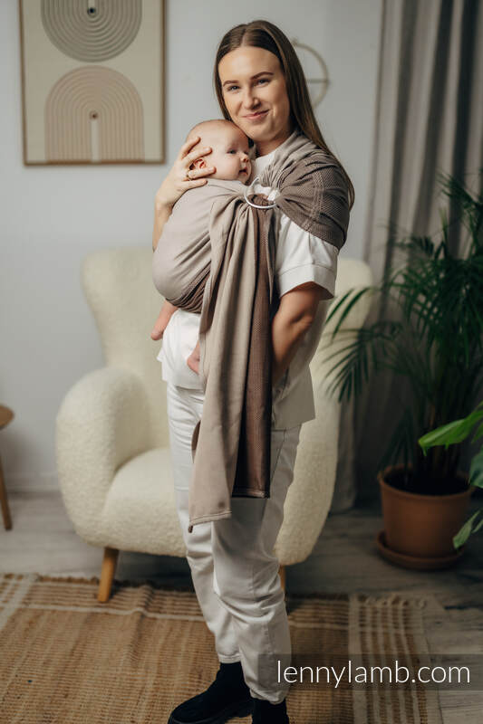 Bandolera de anillas Línea Básica, tejido espiga (100% algodón) - con plegado simple - LITTLE HERRINGBONE BABY CAFFE LATTE - standard 1.8m (grado B) #babywearing