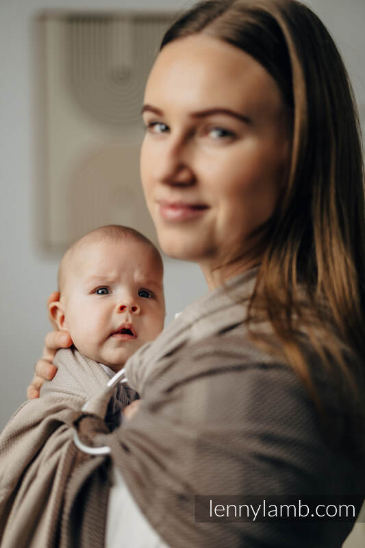 My First Ring Sling, Herringbone Weave (100% cotton) - with gathered shoulder - LITTLE HERRINGBONE BABY CAFFE LATTE - standard 1.8m #babywearing