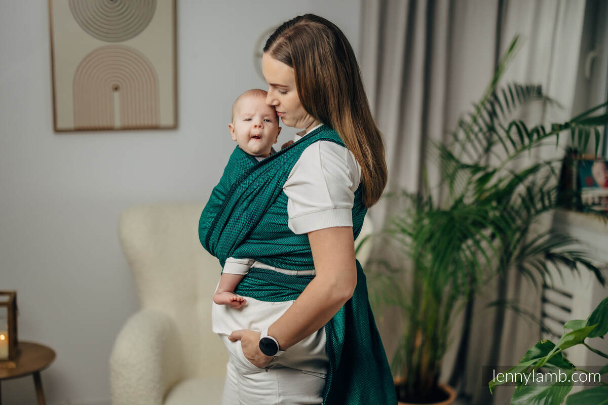 Tragetuch - EMERALD,  Fischgrätmuster (100% Baumwolle) - Größe S #babywearing