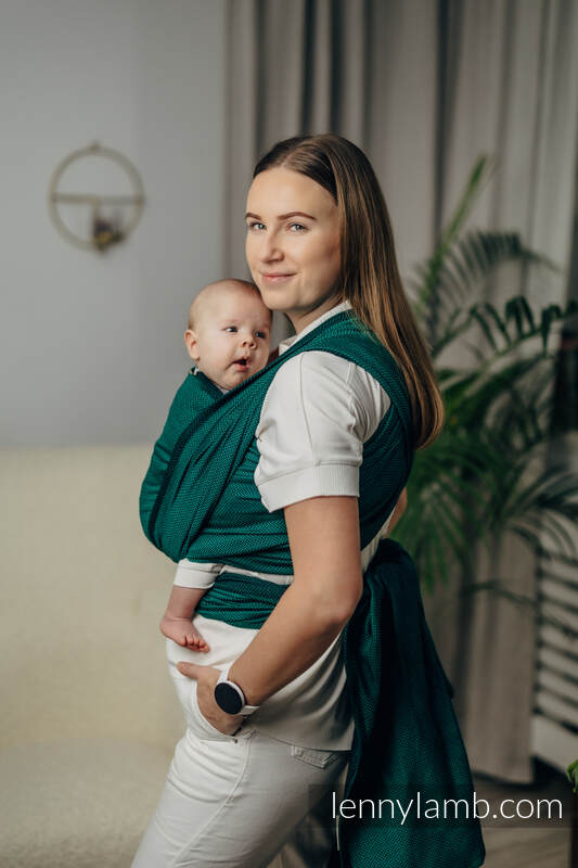 Tragetuch - EMERALD,  Fischgrätmuster (100% Baumwolle) - Größe S #babywearing