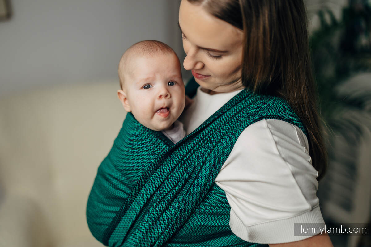 Tragetuch - EMERALD,  Fischgrätmuster (100% Baumwolle) - Größe S #babywearing