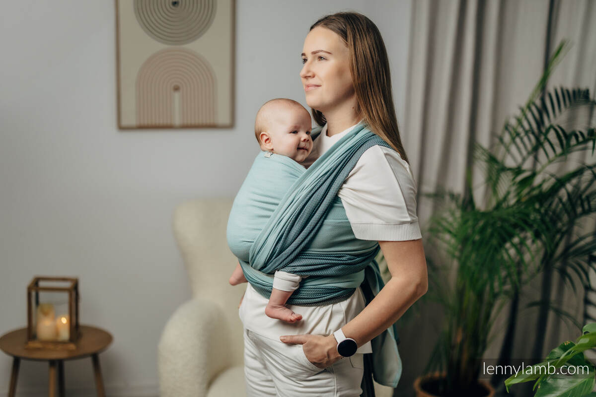 Mein Erstes Tragetuch, Fischgrätmuster (100% Baumwolle) - LITTLE HERRINGBONE BABY MINT - Größe L #babywearing