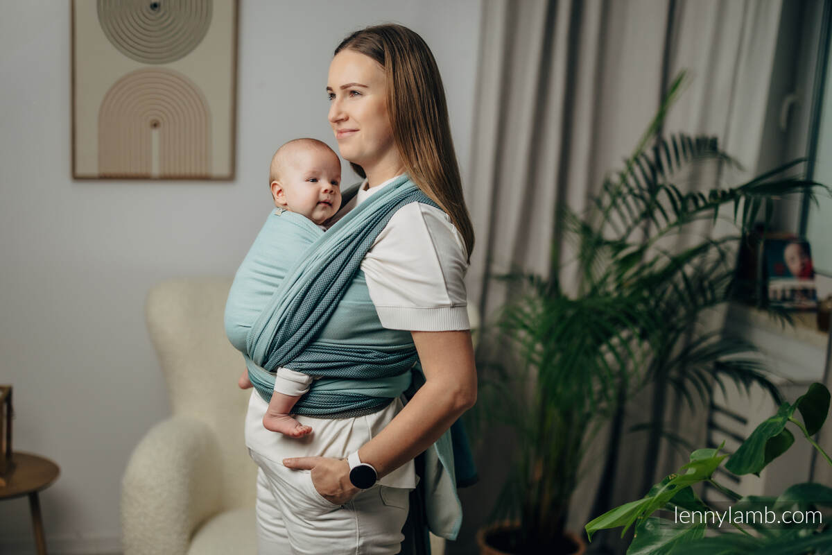 Mein Erstes Tragetuch, Fischgrätmuster (100% Baumwolle) - LITTLE HERRINGBONE BABY MINT - Größe L #babywearing