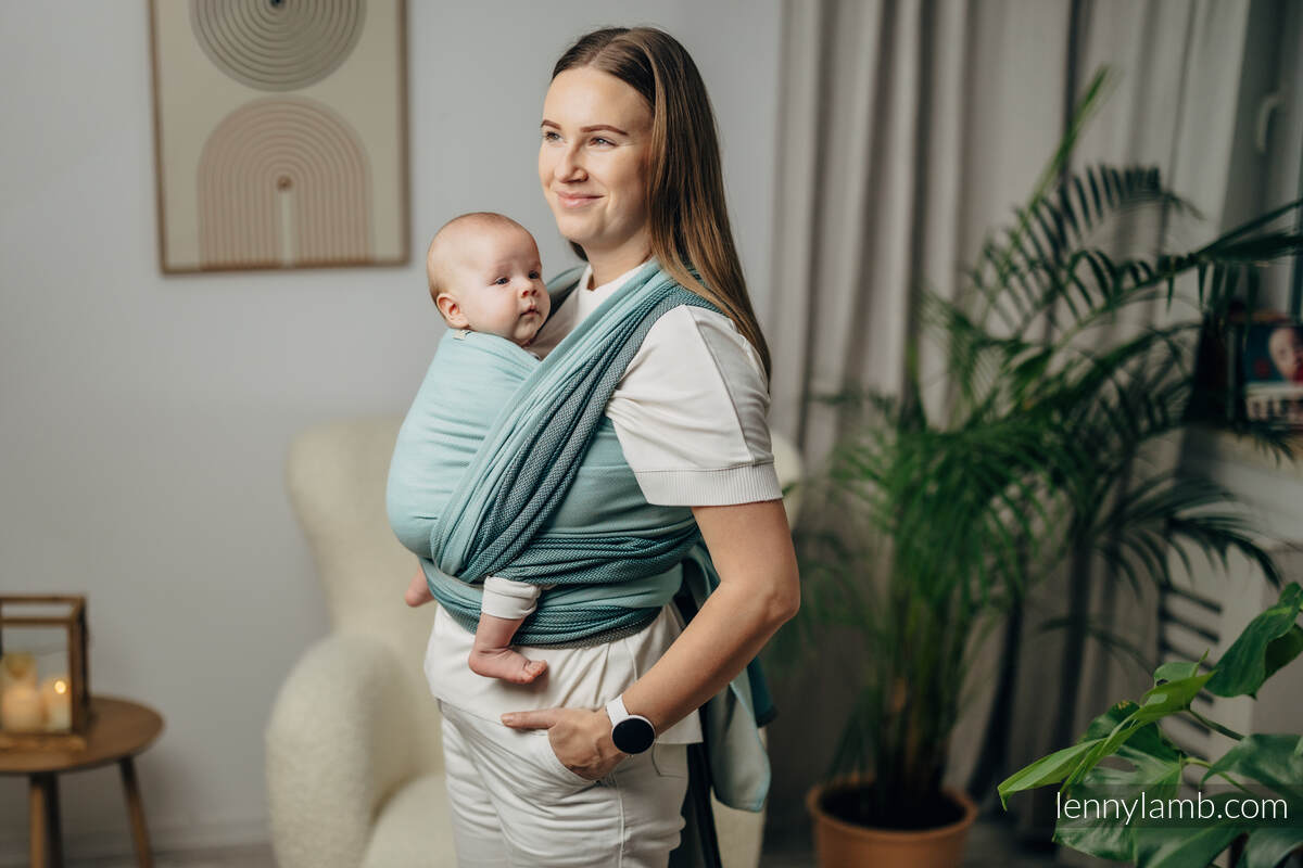 Mein Erstes Tragetuch, Fischgrätmuster (100% Baumwolle) - LITTLE HERRINGBONE BABY MINT - Größe L #babywearing