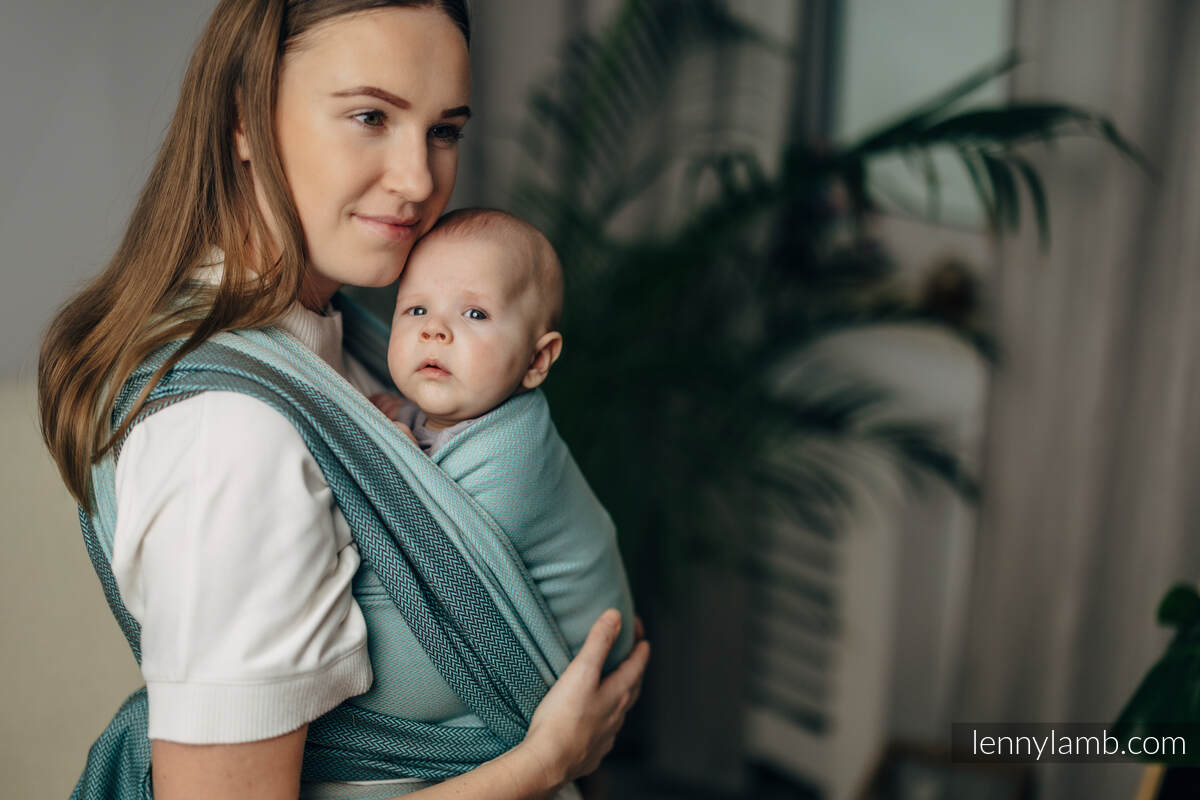 Fular Línea Básica, tejido Herringbone (100% algodón) - LITTLE HERRINGBONE BABY MINT - talla S (grado B) #babywearing