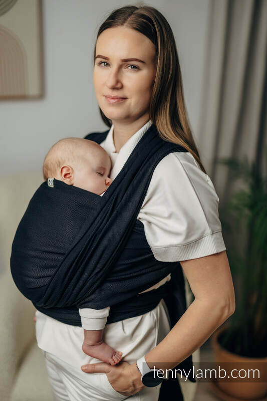 Tragetuch, Fischgrätmuster (100% Baumwolle) - LITTLE HERRINGBONE BLACK EBONY - Größe M #babywearing