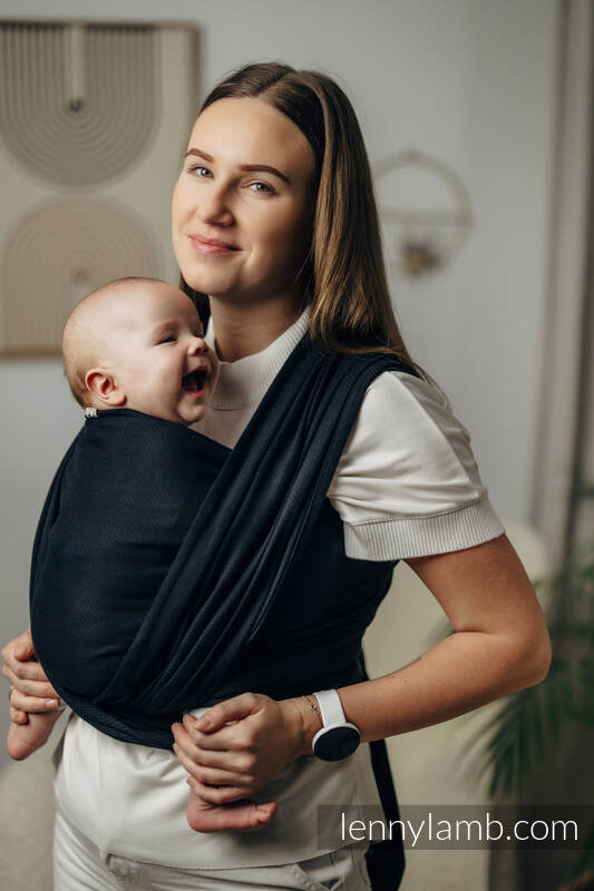 Fular Línea Básica, tejido Herringbone (100% algodón) - LITTLE HERRINGBONE EBONY BLACK - talla XS (grado B) #babywearing