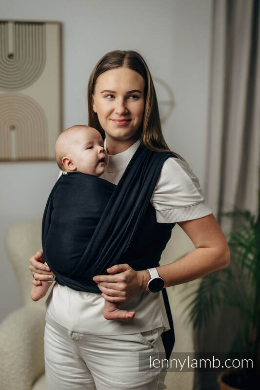 Fular Línea Básica, tejido Herringbone (100% algodón) - LITTLE HERRINGBONE EBONY BLACK - talla M #babywearing