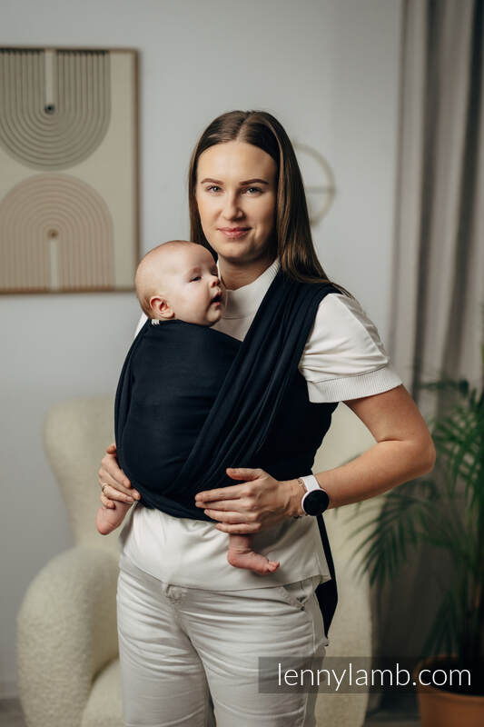 Tragetuch, Fischgrätmuster (100% Baumwolle) - LITTLE HERRINGBONE BLACK EBONY - Größe M #babywearing