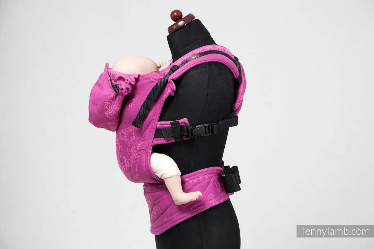 Ergonomic Carrier, Baby Size, jacquard weave 100% cotton - SKULLS PURPLE & PINK #babywearing
