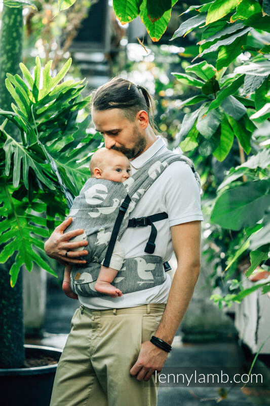 Nosidełko LennyLight z tkaniny żakardowej (68% bawełna, 16% len, 16% modal) , rozmiar standard - BIRDY - WHITE NOISE #babywearing