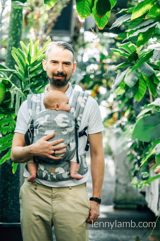 Nosidełko LennyLight z tkaniny żakardowej (68% bawełna, 16% len, 16% modal) , rozmiar standard - BIRDY - WHITE NOISE #babywearing