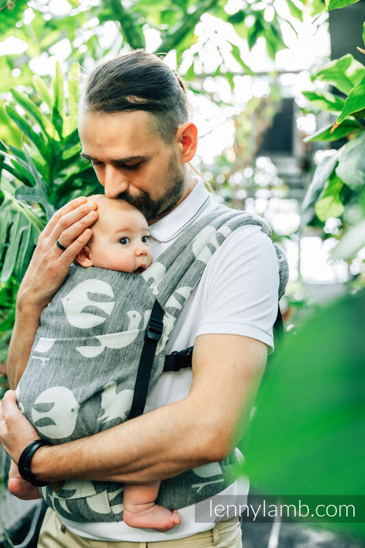 Nosidełko LennyLight z tkaniny żakardowej (68% bawełna, 16% len, 16% modal) , rozmiar standard - BIRDY - WHITE NOISE #babywearing