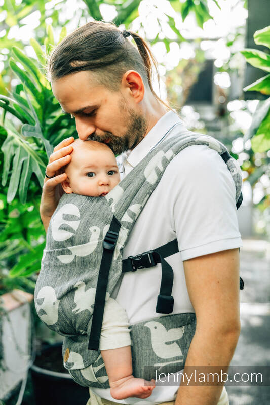 Nosidełko LennyLight z tkaniny żakardowej (68% bawełna, 16% len, 16% modal) , rozmiar standard - BIRDY - WHITE NOISE #babywearing