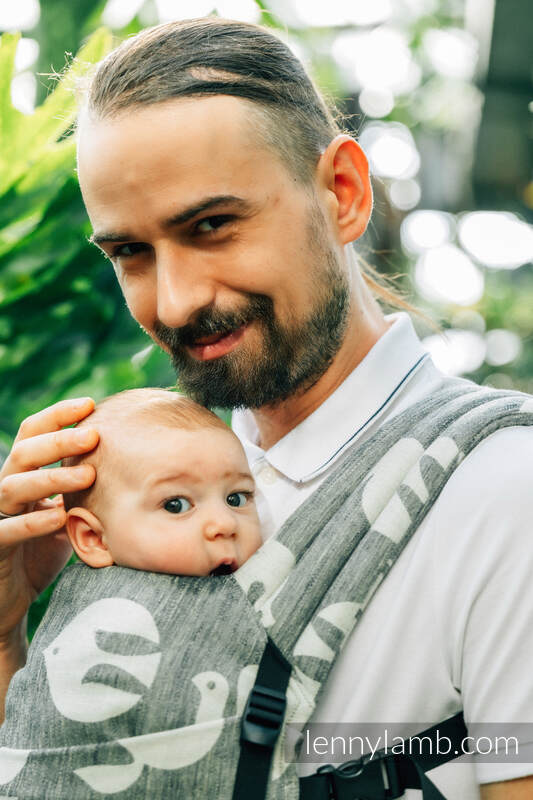 Nosidełko LennyLight z tkaniny żakardowej (68% bawełna, 16% len, 16% modal) , rozmiar standard - BIRDY - WHITE NOISE #babywearing