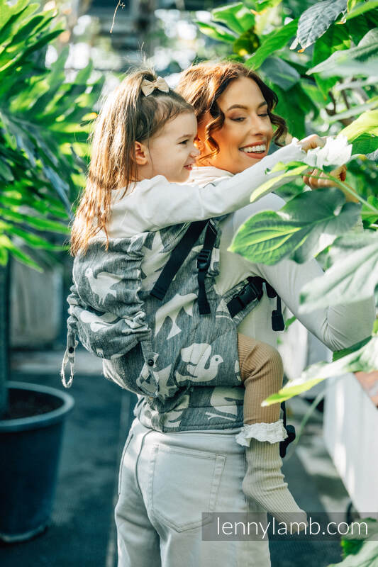 Nosidełko LennyPreschool  z tkaniny żakardowej (68% bawełna, 16% len, 16% modal), rozmiar preschool - BIRDY - WHITE NOISE #babywearing