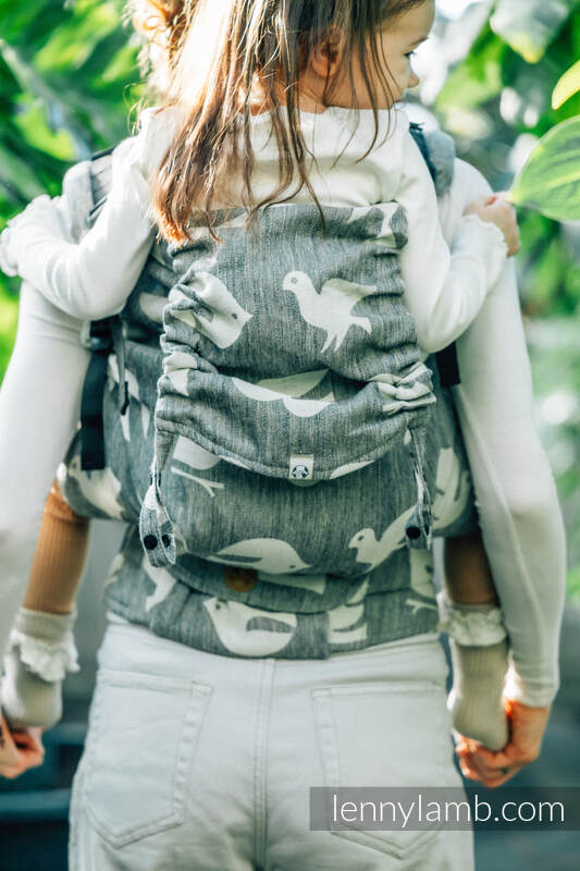 Mochila LennyPreschool, talla preschool, tejido jaqurad (68% algodón, 16% lino, 16% modal) - BIRDY - WHITE NOISE #babywearing